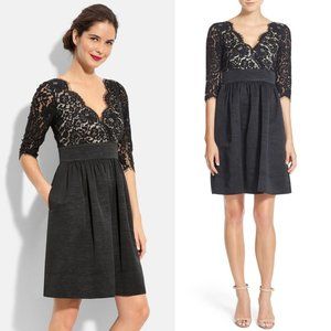 Eliza J Black Lace Faille Fit And Flare Mini Dress